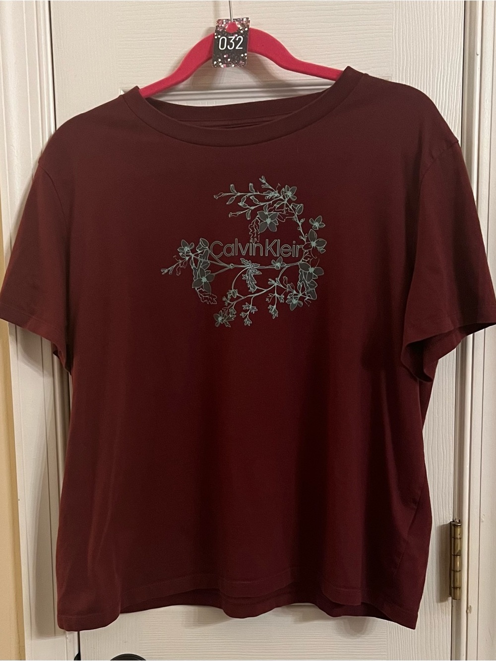 Calvin Klein Short-Sleeve Floral Logo Tee in Burgundy